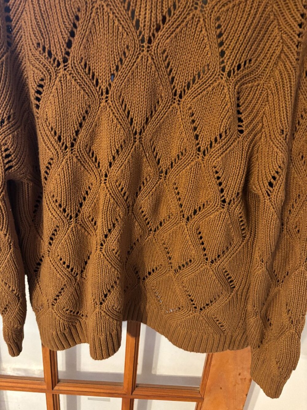 Old Navy Gold brown pointelle open-front relaxed-fit cardigan sweater SZ: L - Picture 9 of 10
